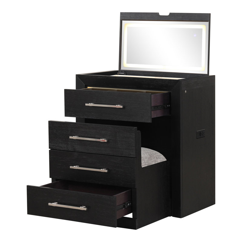 Allisun Led Makeup Vanity Set With Stool, Black