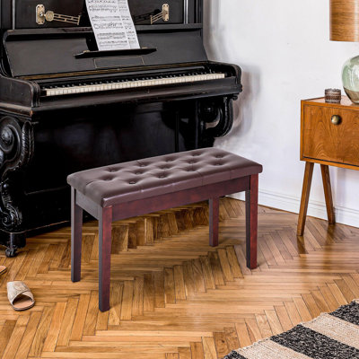 Piano Bench, Duet Piano Chair With Faux Leather Padded Cushion And Wooden Frame, Button Tufted Keyboard Bench, Brown by Winston Porter