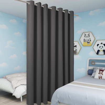 Extra Wide Room Divider Curtain, Thermal Insulated Blackout Drapes With Grommet Top, Total Privacy, 1 Panel, Dark Grey