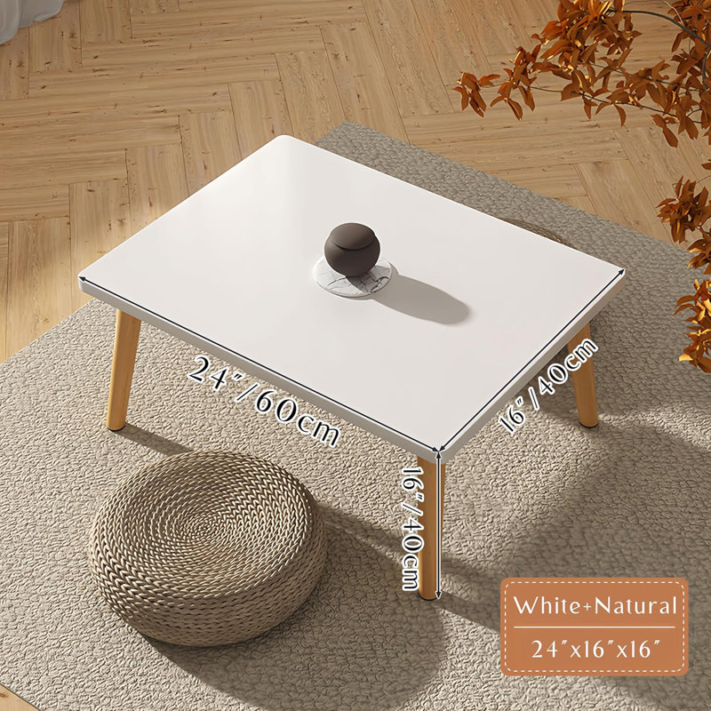White and Natural Wood Small Coffee Table with Conical Legs