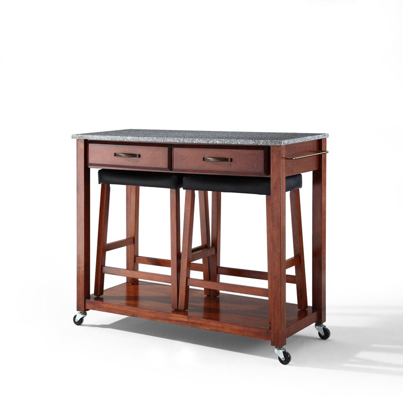 Diamondback Granite Top Kitchen Island Set, Cherry, Grey