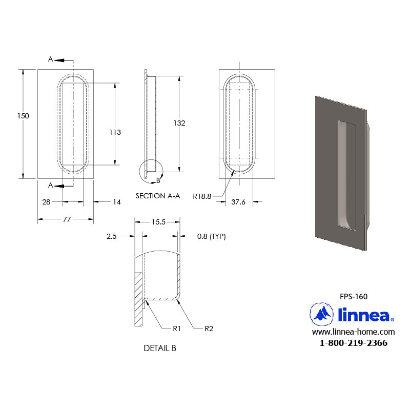 Recessed Push/Pull Plate, Satin Stainless Steel