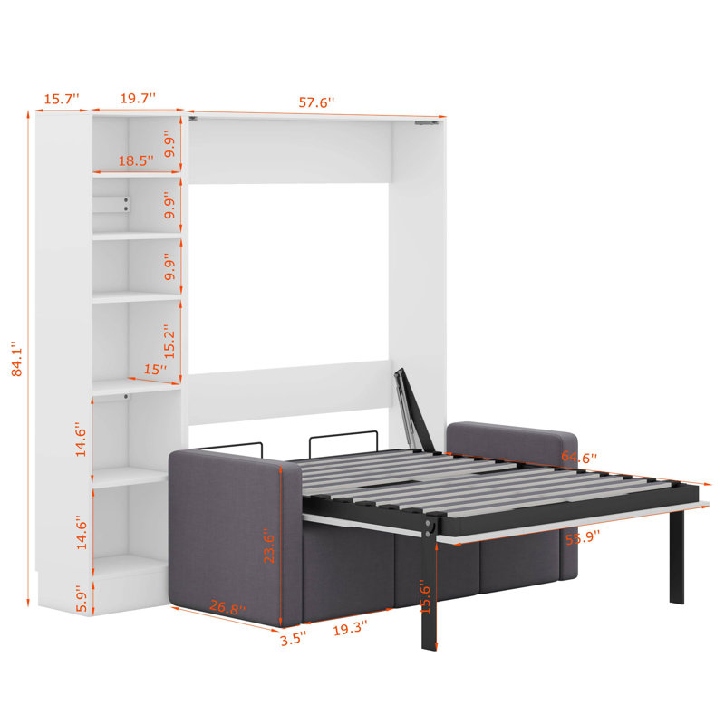 Murphy Bed Wall Bed with Sofa,with Shelves, Full