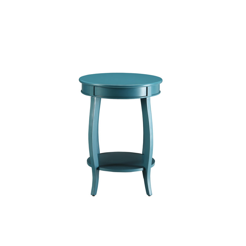 Table d'appoint sarcelle avec tablette de rangement - pieds ronds et tablier ouvert
