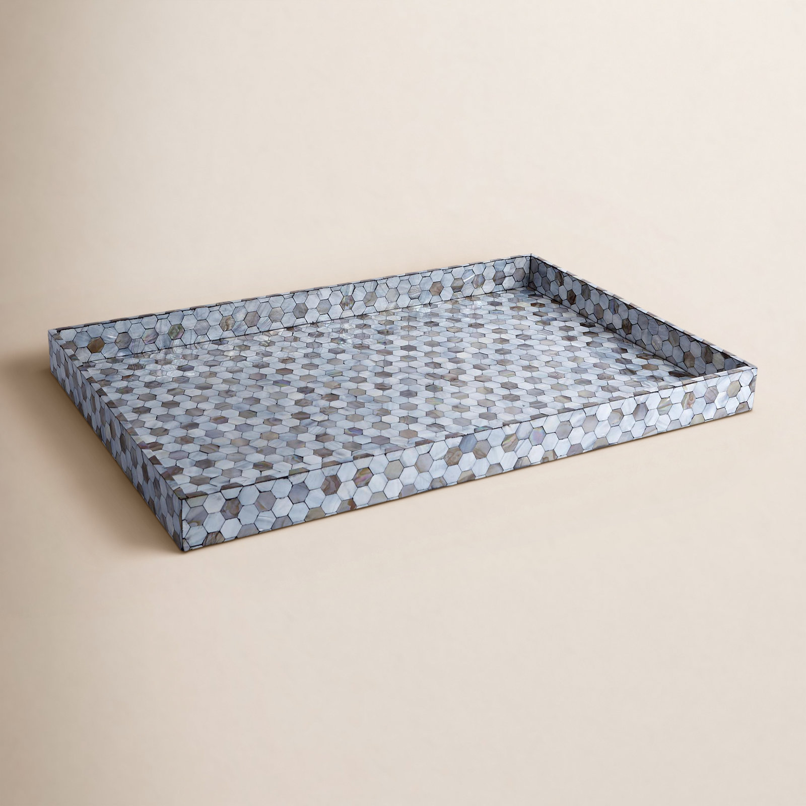 Mother of Pearl Decorative Tray, 2.5" H x 14" W x 18" L, Pearl