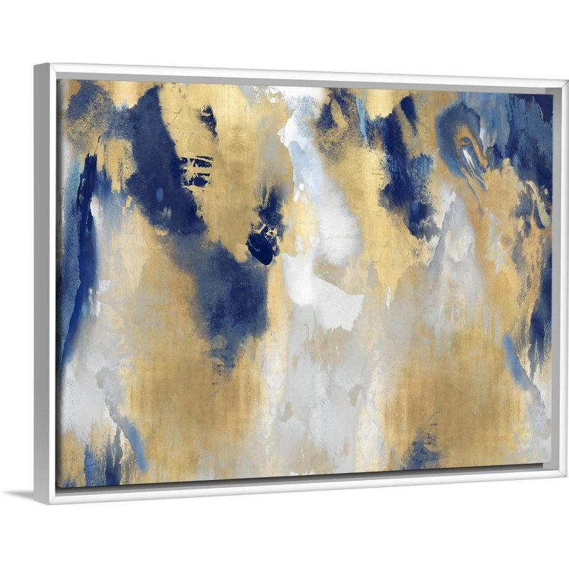 Reproduction d’art sur toile abstraite « taches d’or » par David Moore, H 14 po x l 18 po x P 1,75 po, Cadre blanc