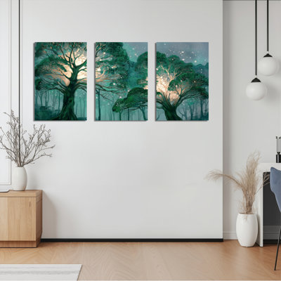 «Enchanted Forest Tree», ensemble de 3 reproductions d'art sur toile tendues sur toile