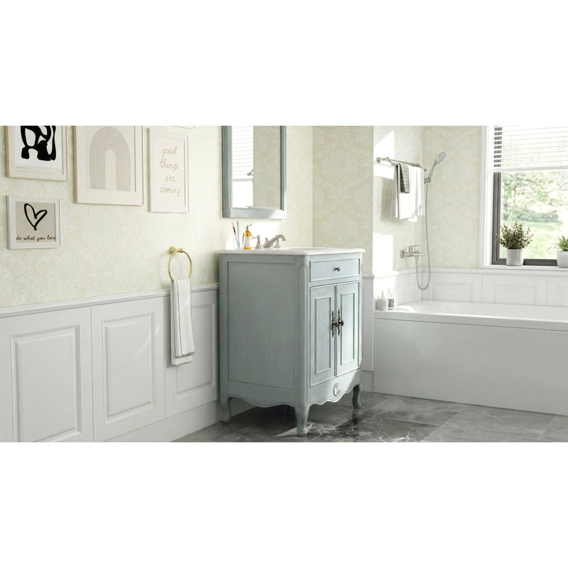 26'' Single Bathroom Vanity with Marble Top, Light Blue