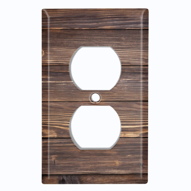 Couvercle de plaque d'interrupteur en métal; Rectangle 1 bande US standard - Image imprimée de planches de bois rustiques