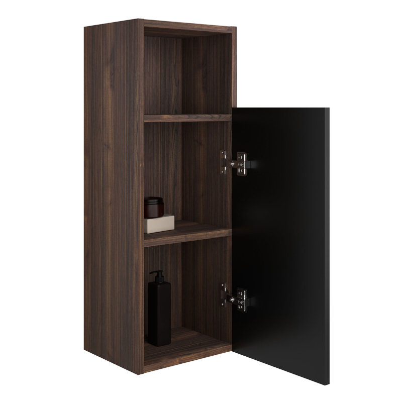 Wall Mounted Modern Bathroom Storage Cabinet, for Bathroom, Kitchen, Apartment & Hotel, Walnut/Black