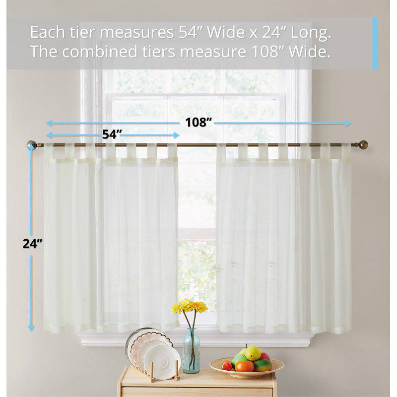 Tieba Sheer Curtain Pair, 54"W x 24"L, Ivory