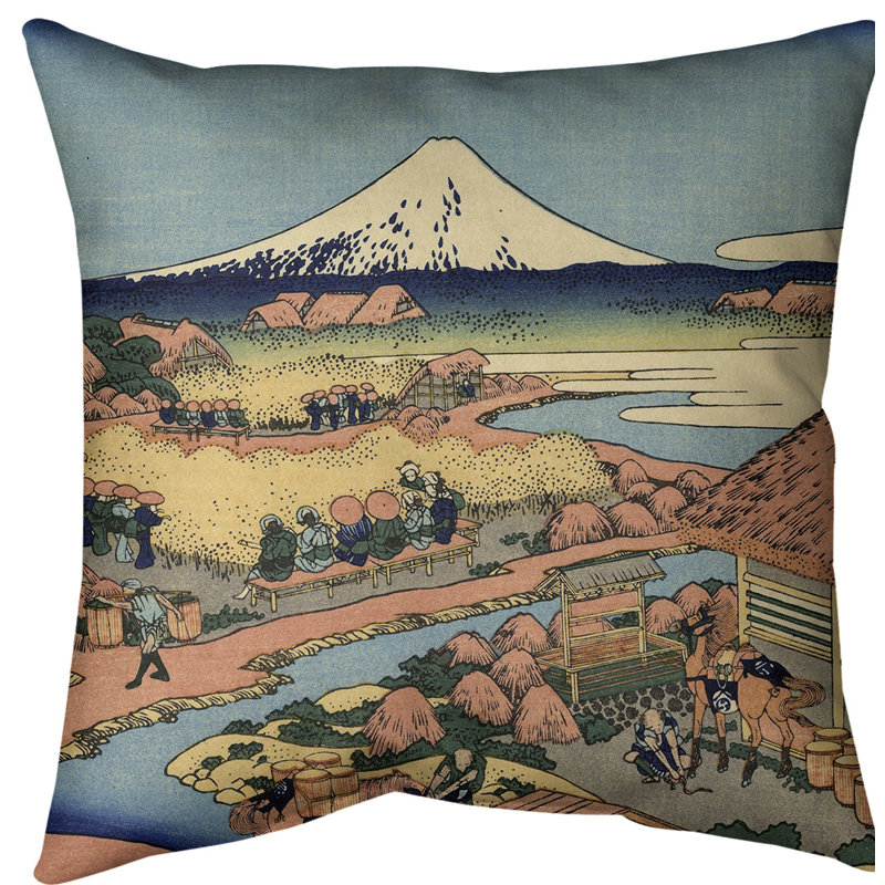 Coussin katakura katsushika hokusai, the thé, 16 po x 1 po, Brun clair, Faux lin