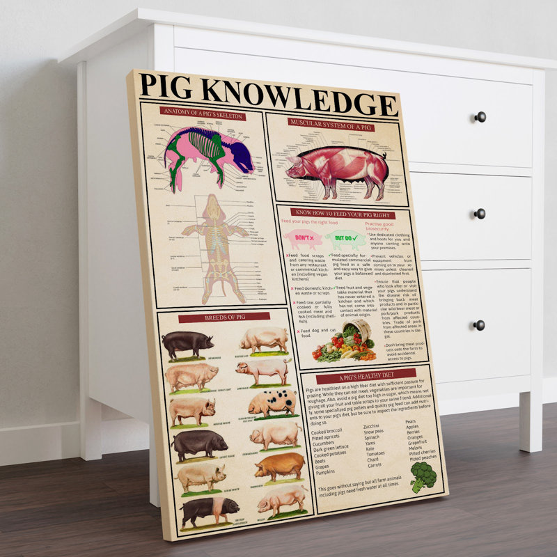 Illustration de cochon sur toile tendue - Illustration animalière, décor de maison rouge et rose, H 20 po x l 16 po x P 2 po
