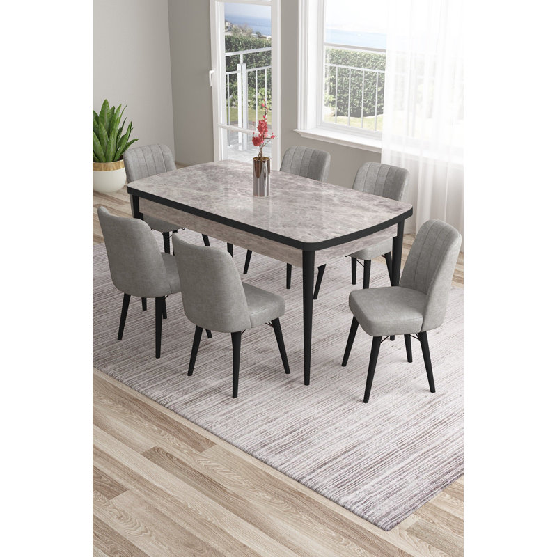 6 - Person Dining Set, Black Table Legs