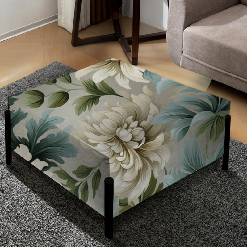 Petal Symphony Green Damask Harmony - Grand repose-pieds carré damassé