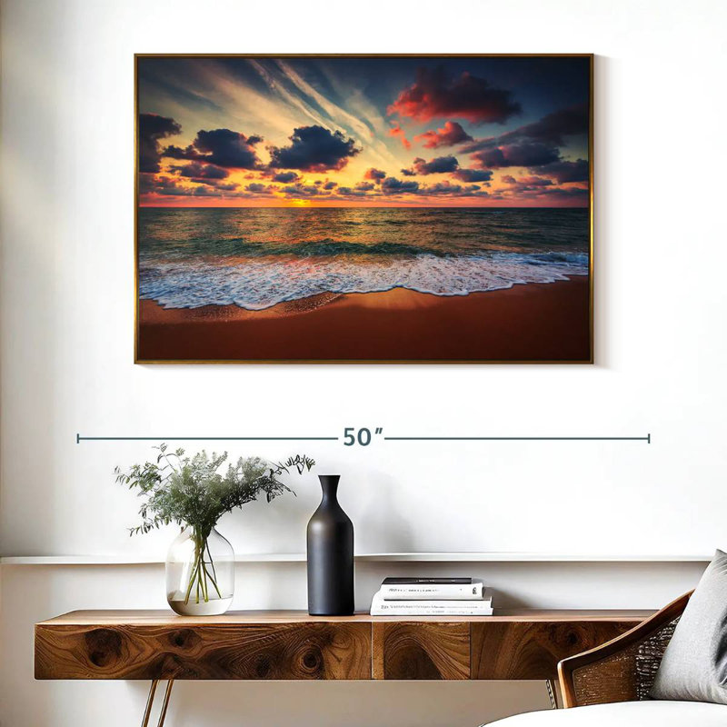 Coucher de soleil d'été, Cadre flottant doré, 40 po x 27 po