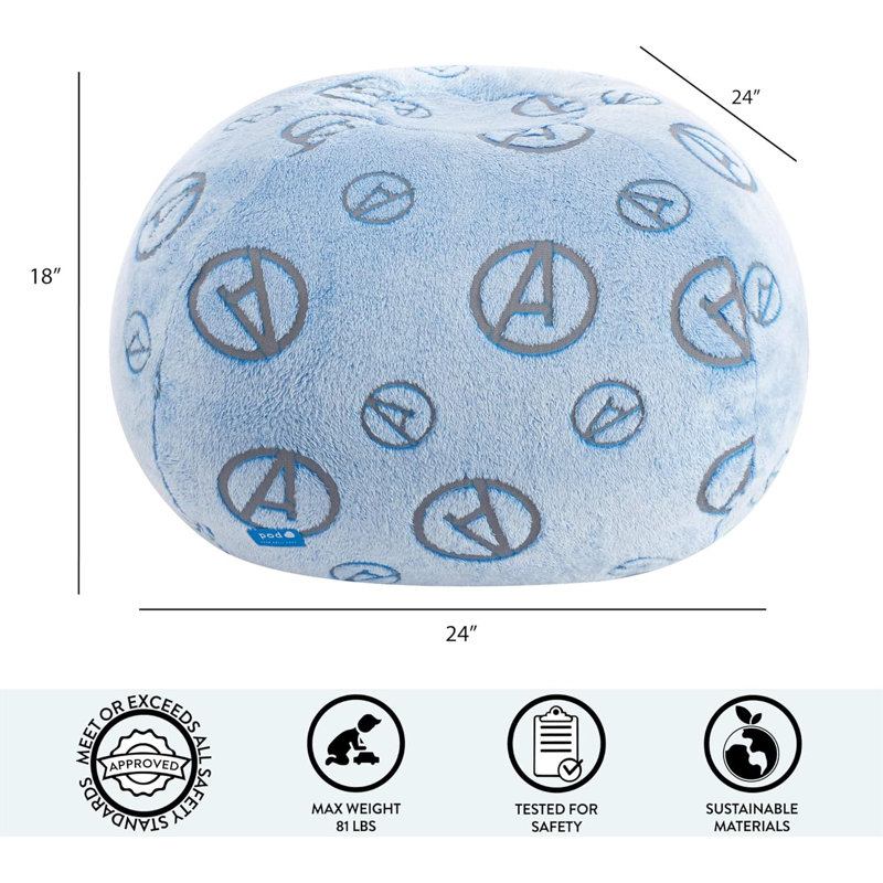 Marvel Avengers Embossed Faux Fur Round Bean Bag Chair, Blue/Navy Faux Fur