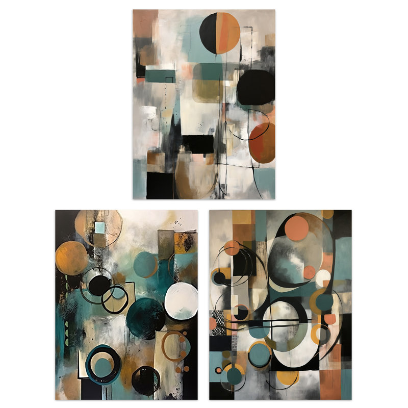 Midcentury Modern Abstract Circles Pastel Elegant - 3 Piece No Frame Print Set, 29.7cm H x 21cm W x 0.4cm D