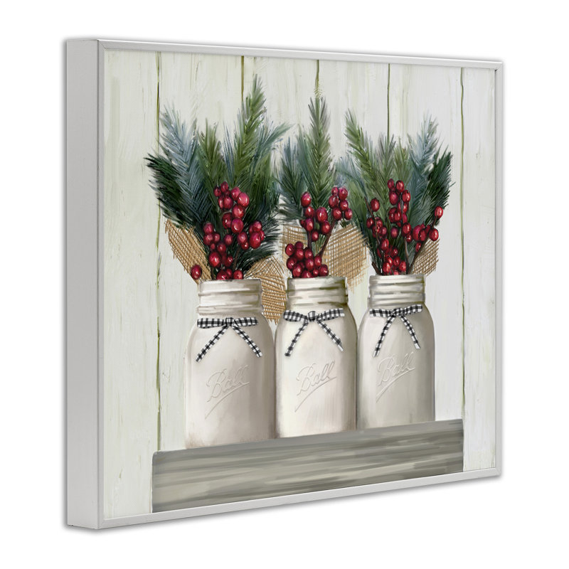 «White Country Jars with Christmas Berry Bouquets» par Ziwei Li - impression d'art graphique, H 11 po x l 14 po
