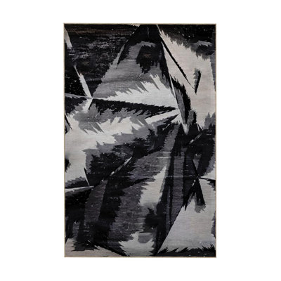 Black Themed Abstract Geometric Patterned Creative Modern Decorative Rug