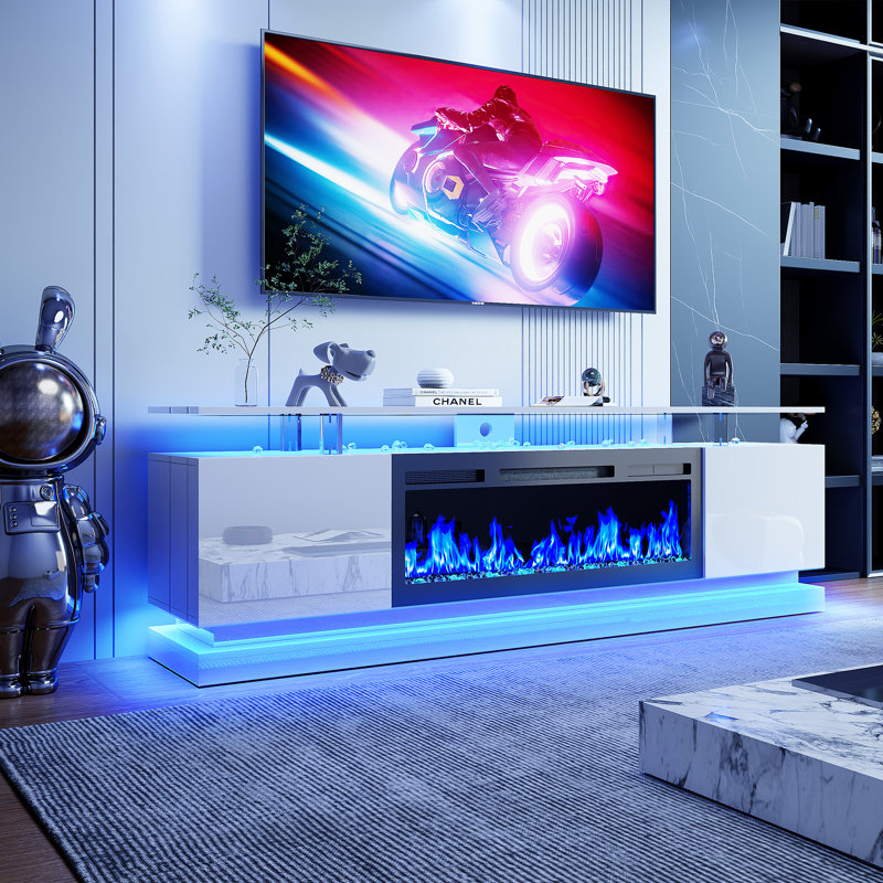 70.80" TV Stand, TV Stand For Tvs Up To 78'' With Electric Fireplace, Media Console for Living Room, White