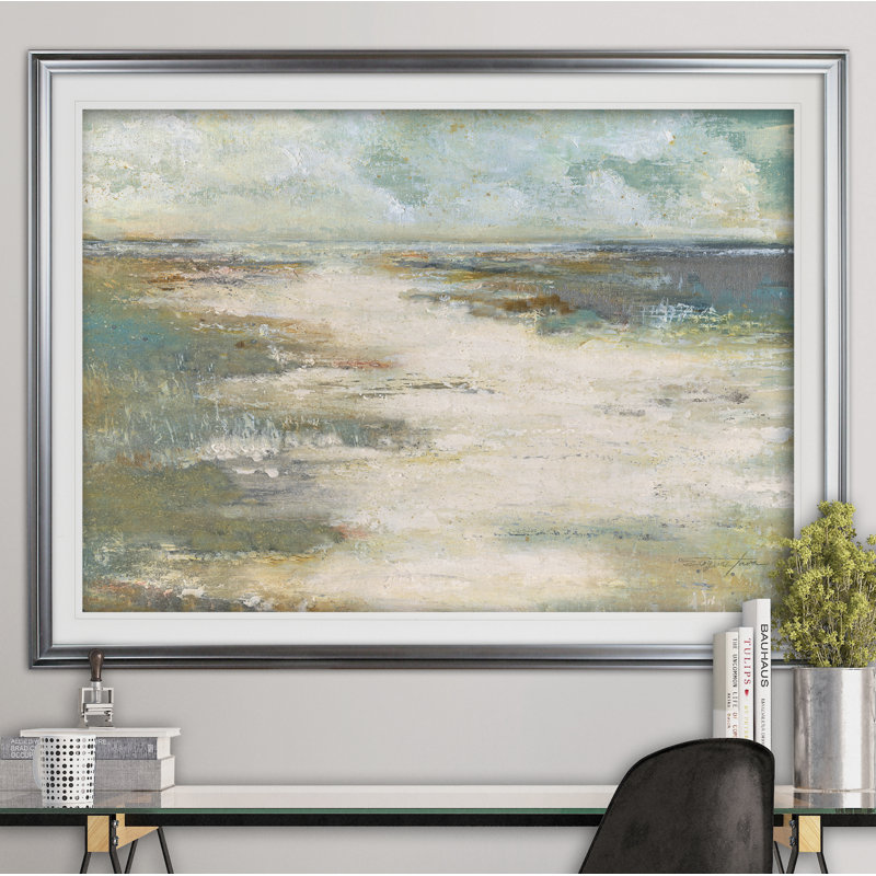 « misty coast », reproduction de peinture à l’acrylique encadrée, Argent, H 28 po x l 38 po x P 1,5 po