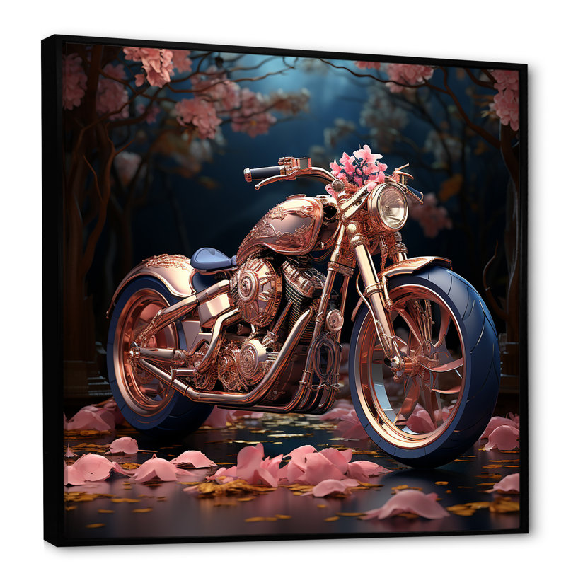 «Rustic Pink Chopper Bike» sur toile, Cadre flottant noir, H 36 po x l 36 po