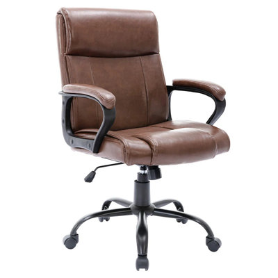 Girsham Office Chair Mid Back Desk Adjustable High Ergonomic Computer Chair Soft Armrests PU Leather with Lumbar Support