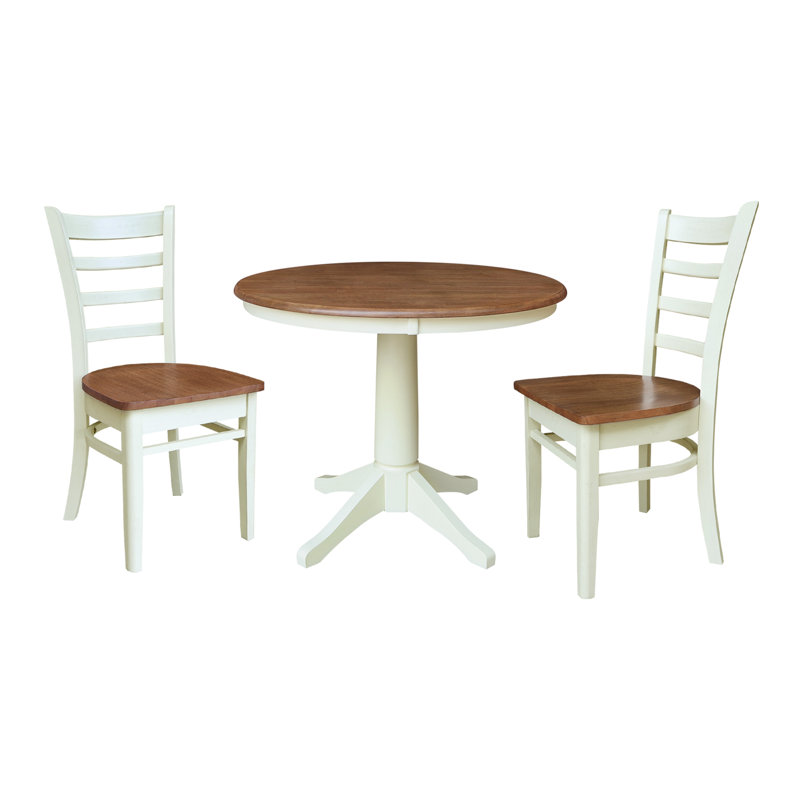 Ensemble de salle à manger 3 pièces à hauteur de comptoir en bois massif, H 35,9 po x L 30 po x l 30 po, Noyer blanc / écorce