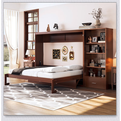 Grand lit escamotable avec rangement réglable en hauteur, cadre de lit mural avec tiroir pour une meilleure efficacité