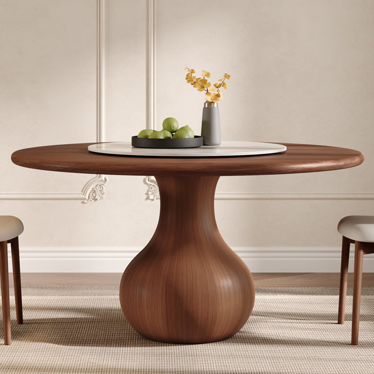 Gullveig Space-Saving Rotating Circle Dining Table With Lazy Susan Solid Wood Vase-Shape
