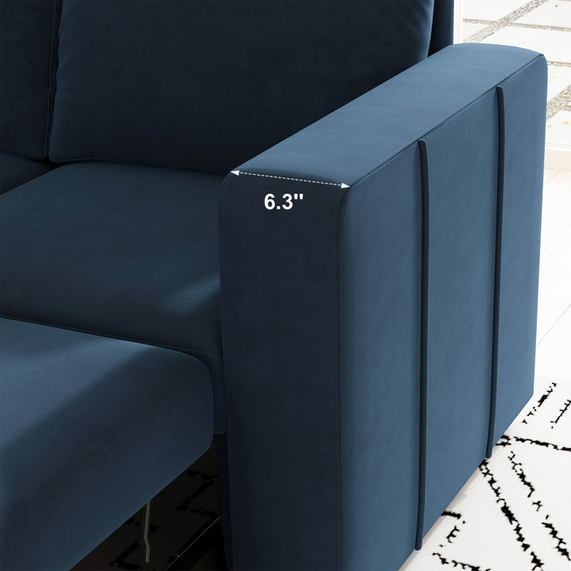 Canapé modulaire rembourré avec rangement Rafael, Velours bleu