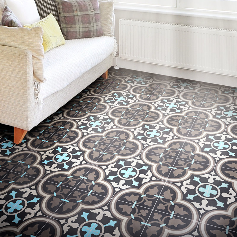 Casa 8" x 8" Cement Patterned Wall & Floor Tile, Black/Brown/Blue