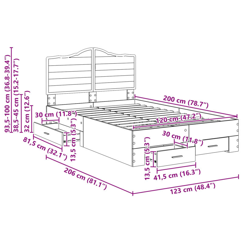 Bed, Smoked Oak, Small Double (4')
