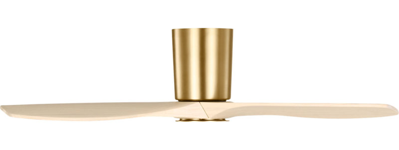 Seyra Smart Hugger LED Ceiling Fan, Washed White Oak, 44" Wide, Burnished Brass