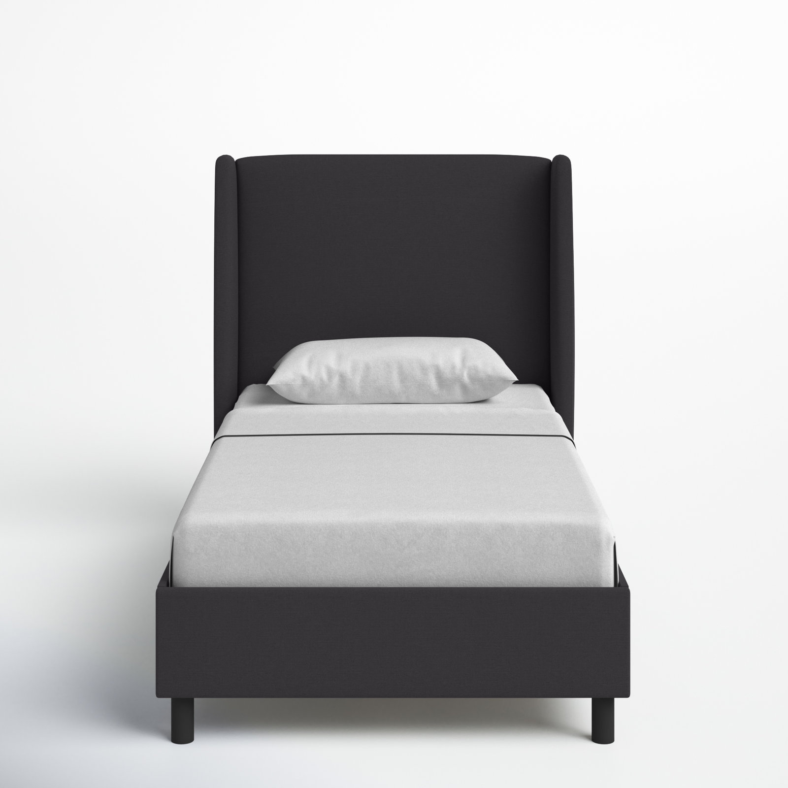 Tilly Linen Upholstered Wingback Bed, Twin, Linen Black