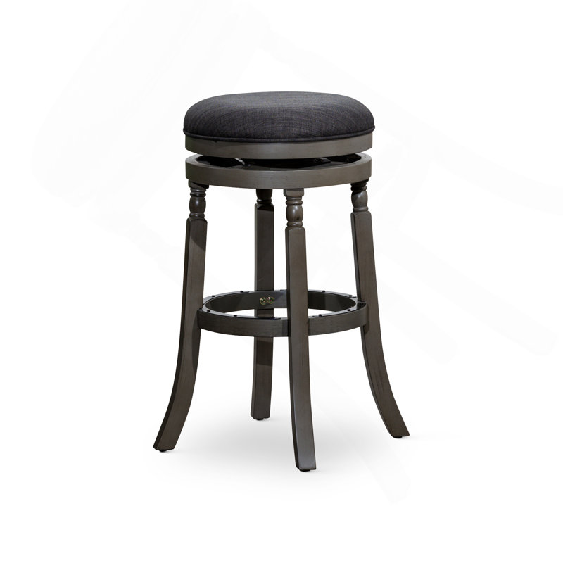 30" Bar Stool, Weathered Gray Finish, Charcoal Fabric Seat, Light Gray