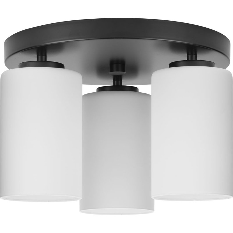 Bromwich Glass Flush Mount, Matte Black, Etched White