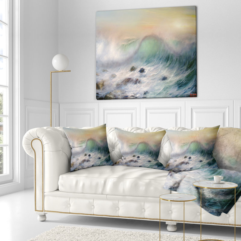 Coussin imprimé montagnes et vagues - Montagnes des vagues, 16 po x 1 po, Coussin décoratif