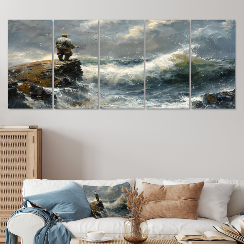 Cliffside Ocean Fishing - Chasse et pêche, ensemble de reproductions d'art mural, H 32 po x l 80 po