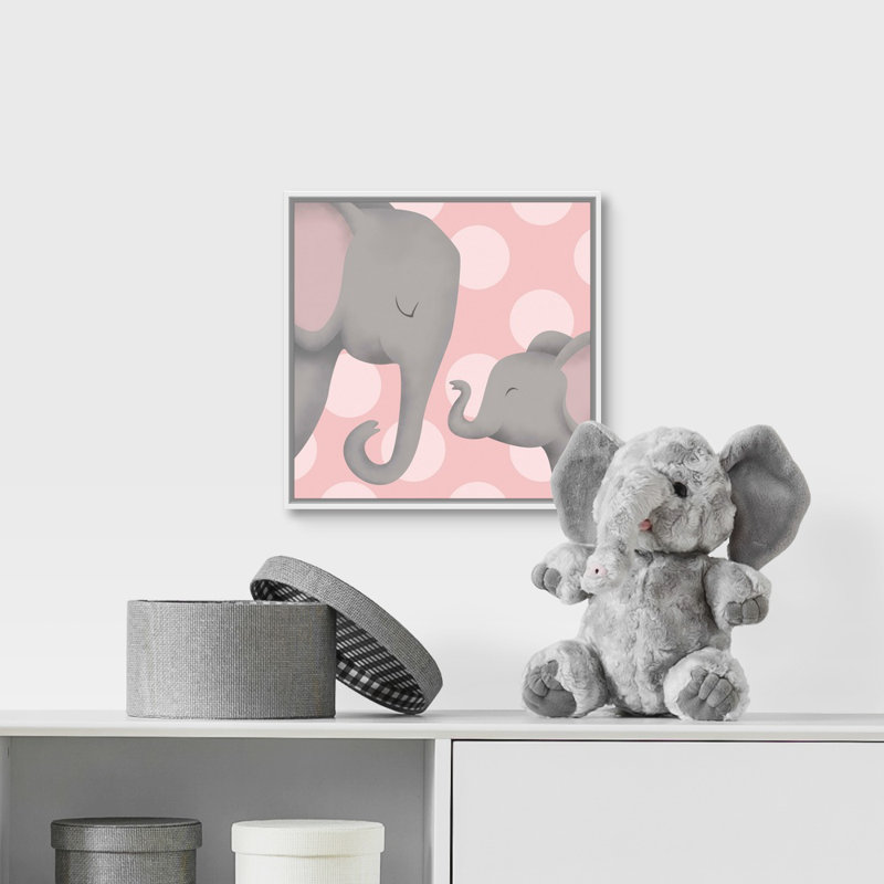 «Elephant Mommy and Baby on Pink», impression, Cadre pour toile flottant blanc, H 12 po x l 12 po x P 1,75 po