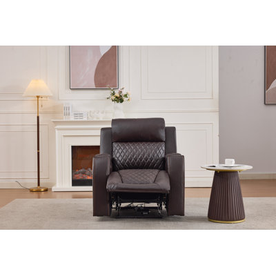 Fauteuil inclinable électrique brun avec lumières DEL, charge USB et porte-gobelets, fauteuil de cinéma inclinable en similicuir matelassé pour salon