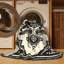 Tapis oriental classique lavable à la machine en noir Pantelis - reliure noire-267389944
