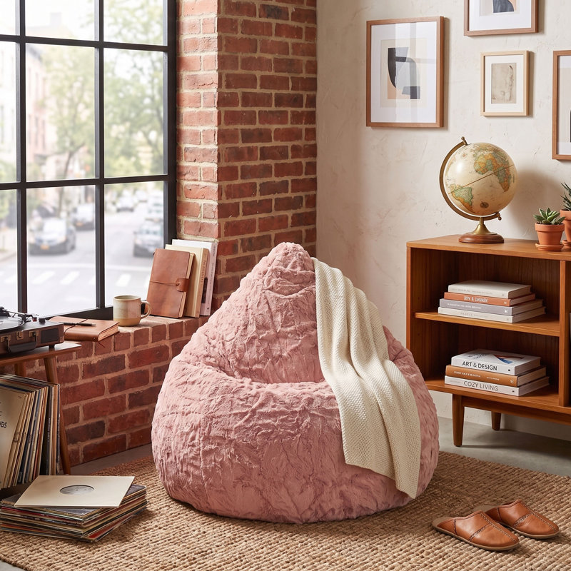 Fauteuil à billes et chaise longue Fluffy, 100 % polyester rose