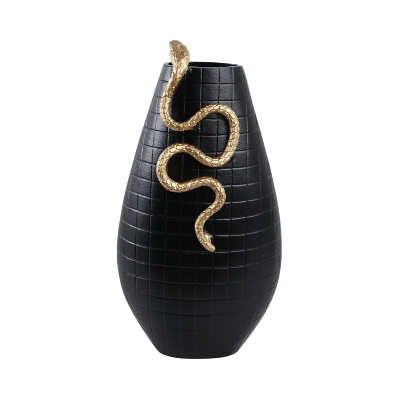 Mercer41 Curved Snake On Vase, Black/Gold, 21" H x 11" W x 7" D