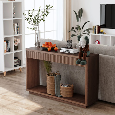 60" Fluted Console Table, 2 Drawers, Wood Veneer for Living Room - Walnut