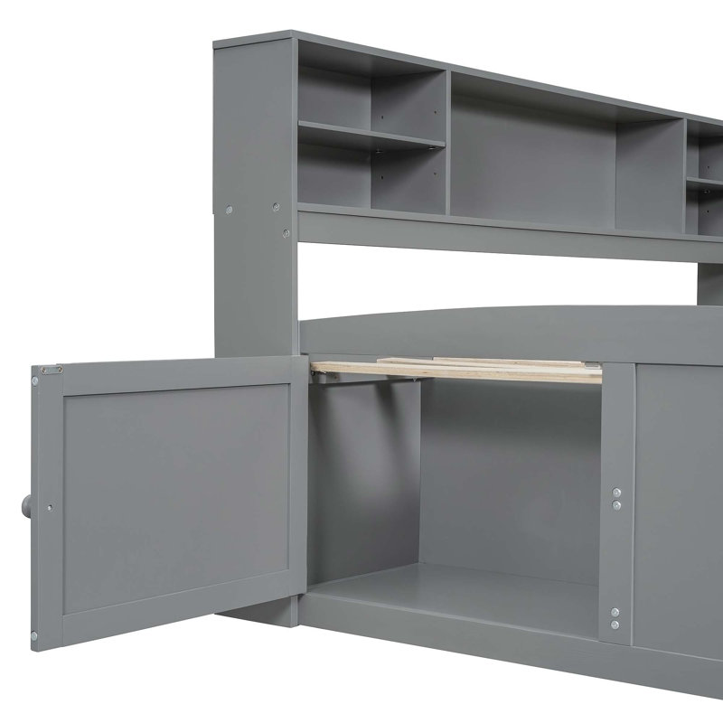 Allcot 4 Drawers Storage Daybed with Bookcase and Cabinet, Gray