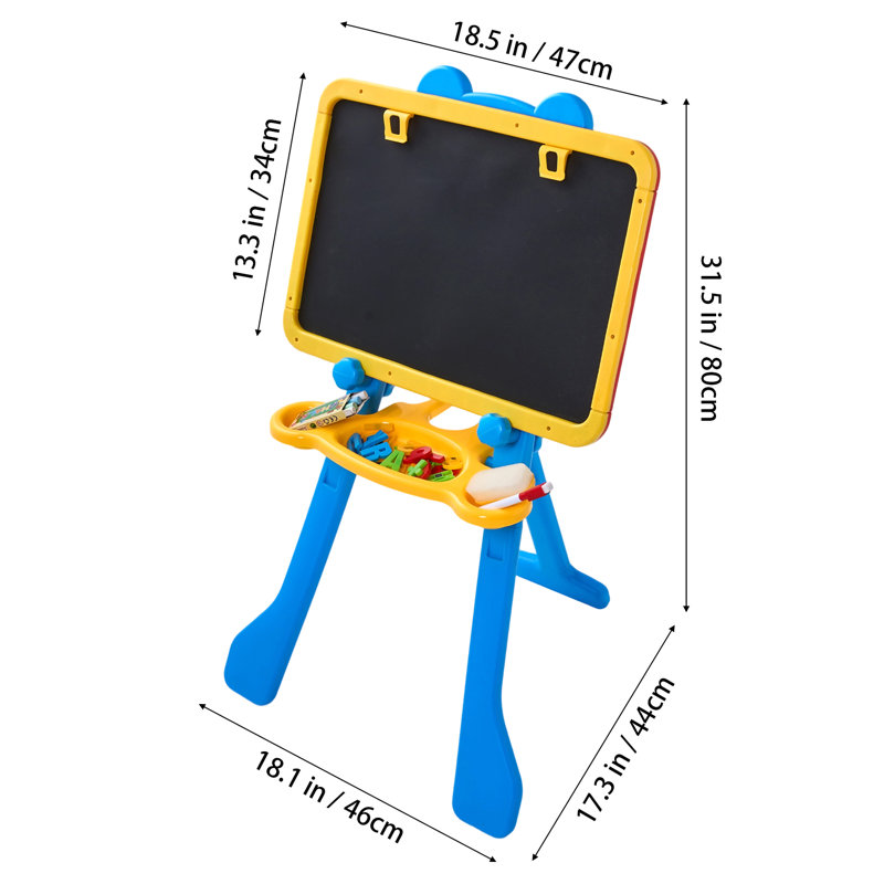 Double-Sided Kids Art Easel with Chalkboard & Magnetic Whiteboard