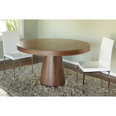 Pangea Home Modern Ronald Claudine 53'' Round Pedestal Dining Table – Contemporary Dining Table in Walnut Wood Finish- 6- Seat Table