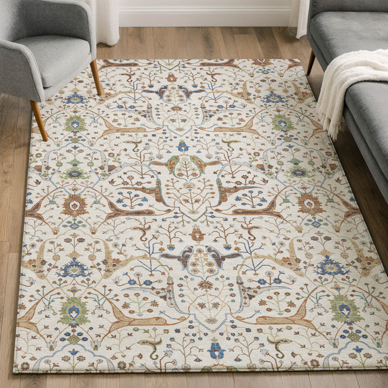 Premium Machine Washable Mayfield AMF2250 Global Rug, Ivory, 5' x 7'6"
